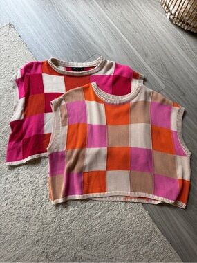 Set of 2 Boutique Colorblock Checker Knit Tops